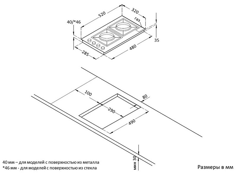 Схема встраивания Korting HGG 3825 CW